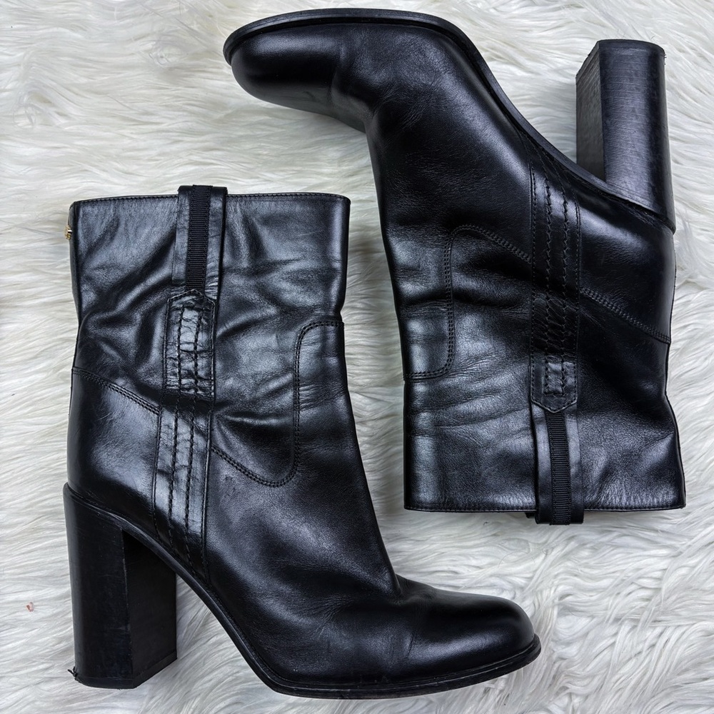 Kate Spade Baise Leather Pull On Heeled Calf Ankle Boot Bootie Smooth Size 10 - Picture 2 of 10